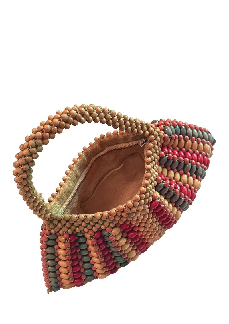 Vintage 1940s Small Wooden Beaded Czech Purse - NEW!