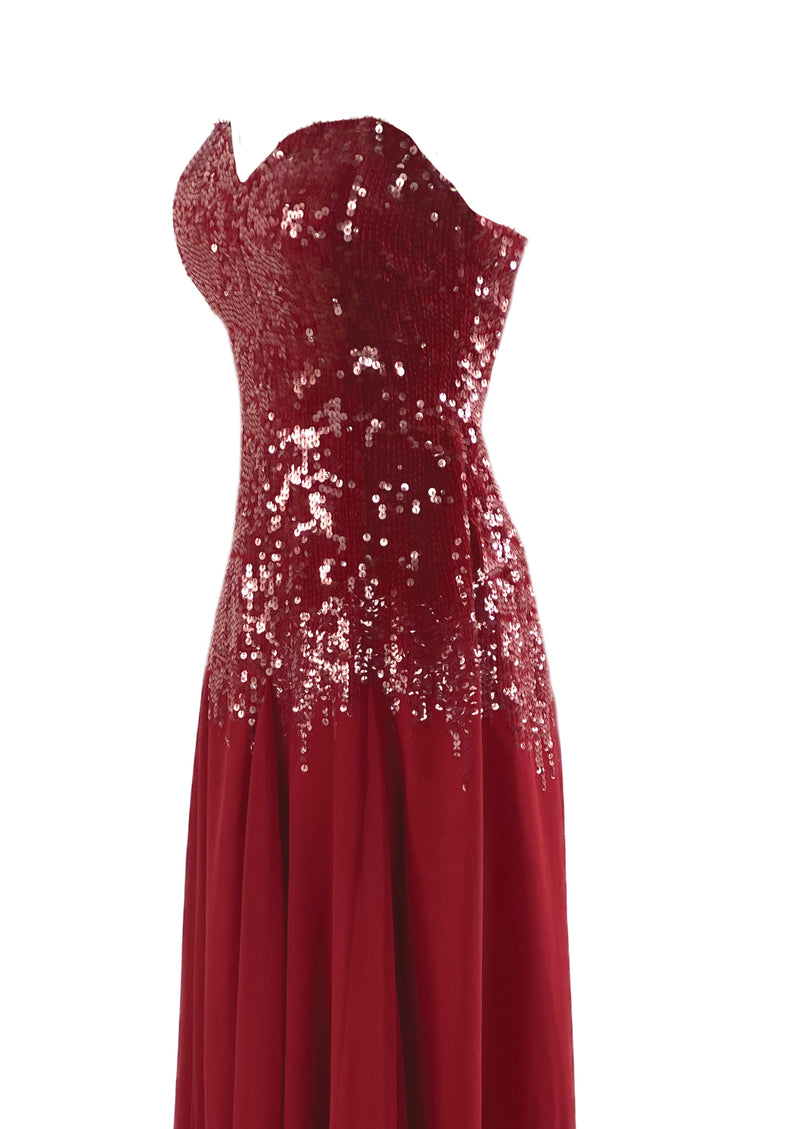 Vintage late 1980s to Early 1990s Red Sequin Chiffon Gown - NEW!
