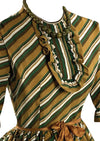 Early 1960s Green and Gold Diagonal Stripe Dress  - New!