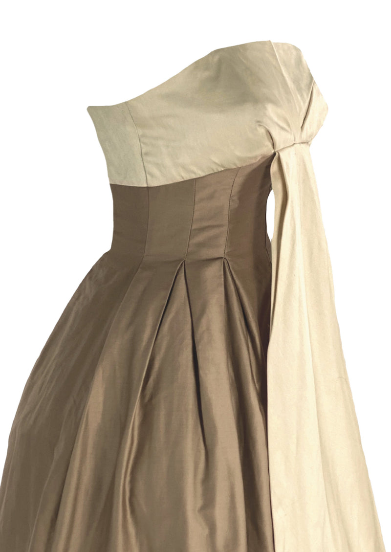 Late 1950s to Early 60s Bronze & Cream Cocktail Dress - NEW!