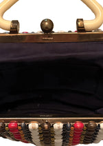 Vintage 1940s Wood Beaded Colourful Striped Purse - NEW!