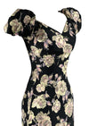 Late 1950s Roses Wiggle Dress on Black Background - NEW!