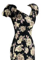 Late 1950s Roses Wiggle Dress on Black Background - NEW!