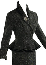 Vintage 1950s Black and Cream Flecked Wool Designer Suit - NEW!