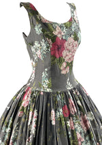 Vintage late 1950s Silver Background with Bouquets Cotton Dress- NEW!