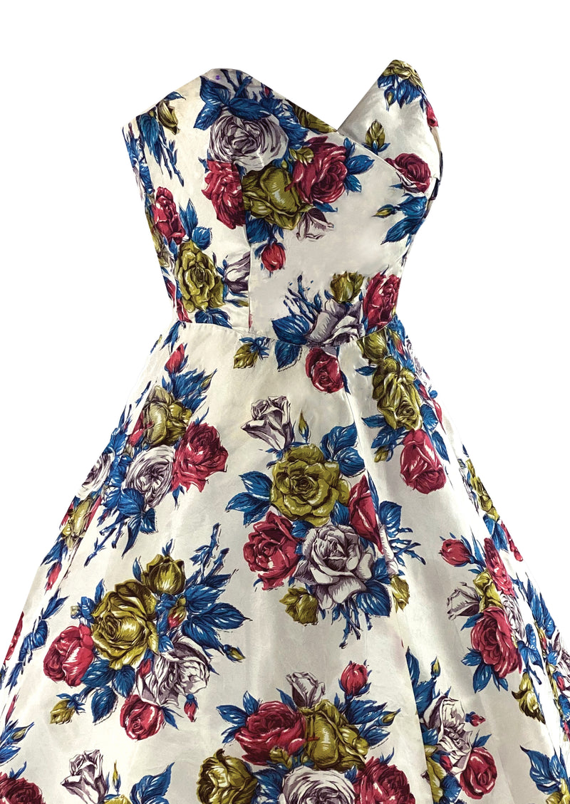 Late 1950s to Early 1960s Rose Bouquet Strapless Dress - NEW!