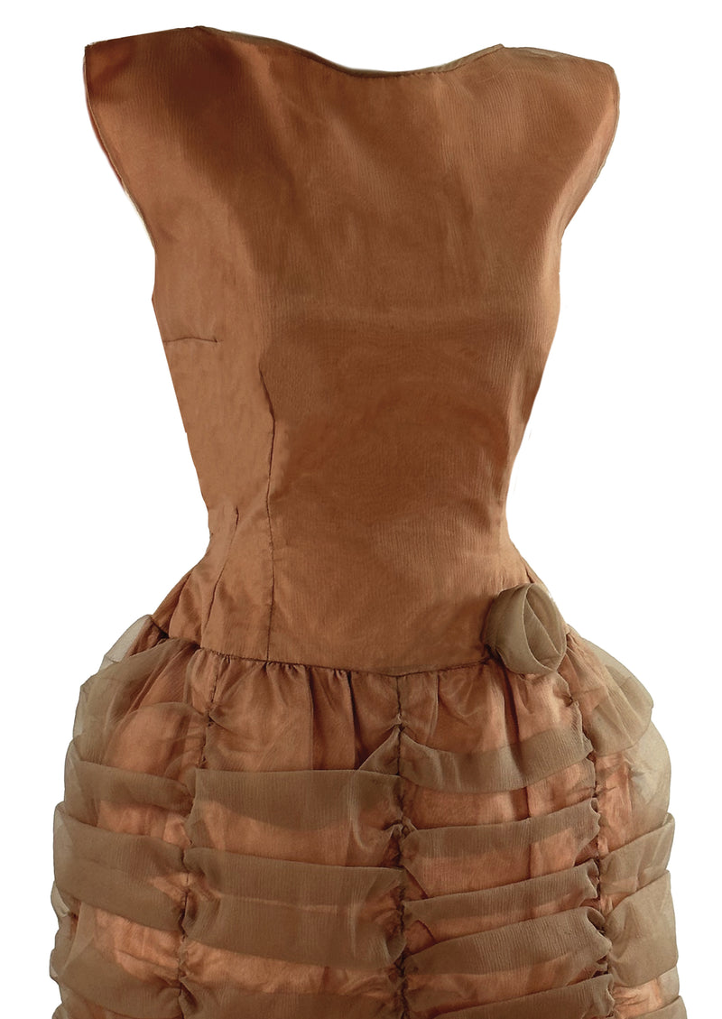 Late 1950s to Early 1960s Copper Ruched Cocktail Dress - NEW!