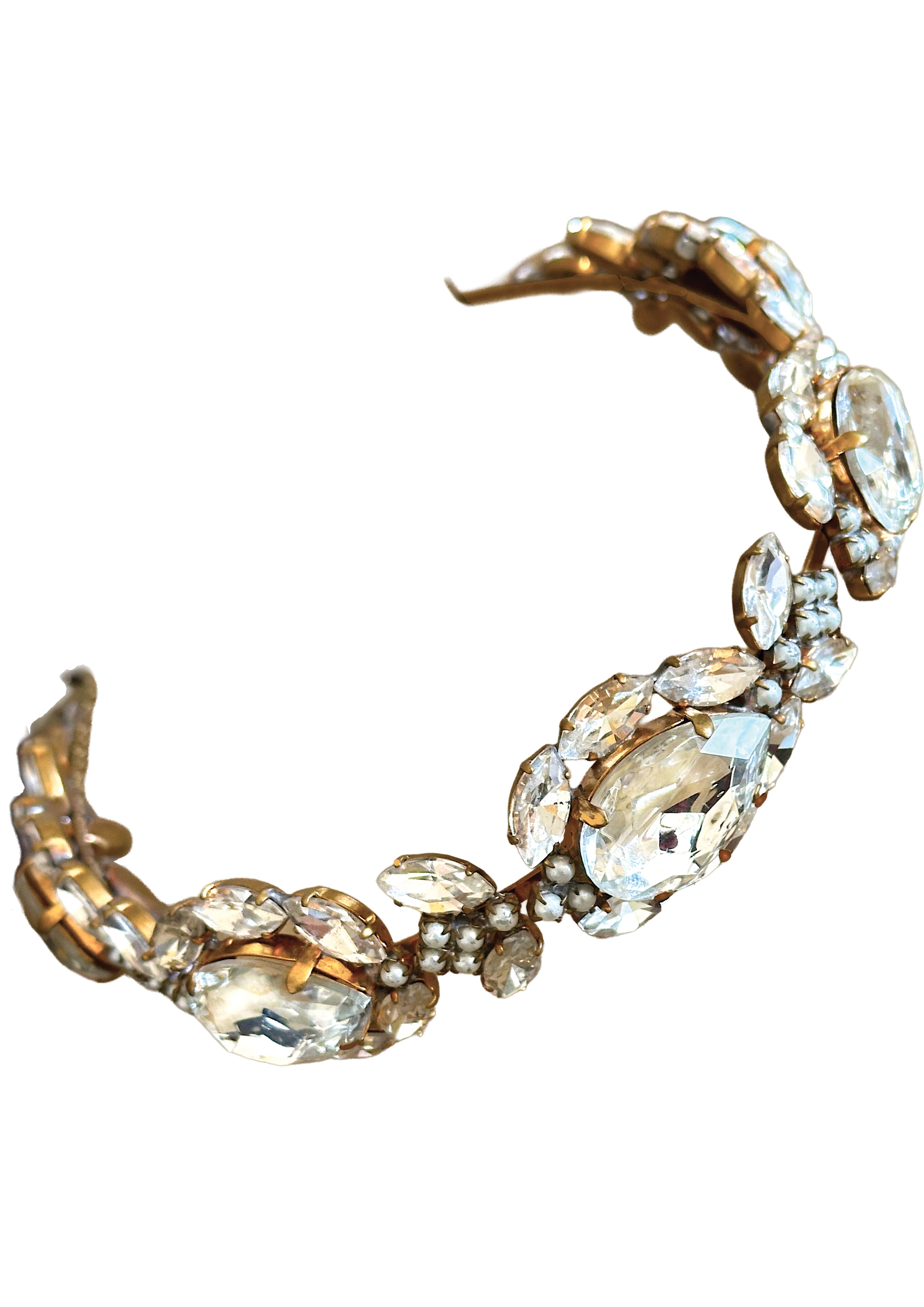 RARE VINTAGE FLORAL METAL HOLOGRAPHIC RHINESTONE HEADBAND Embellished Rhinestone & Pearl Floral Stud Knot Headband main image 2