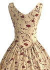 Vintage 1950s Mocha Novelty Dress with Parisienne Faces - New!