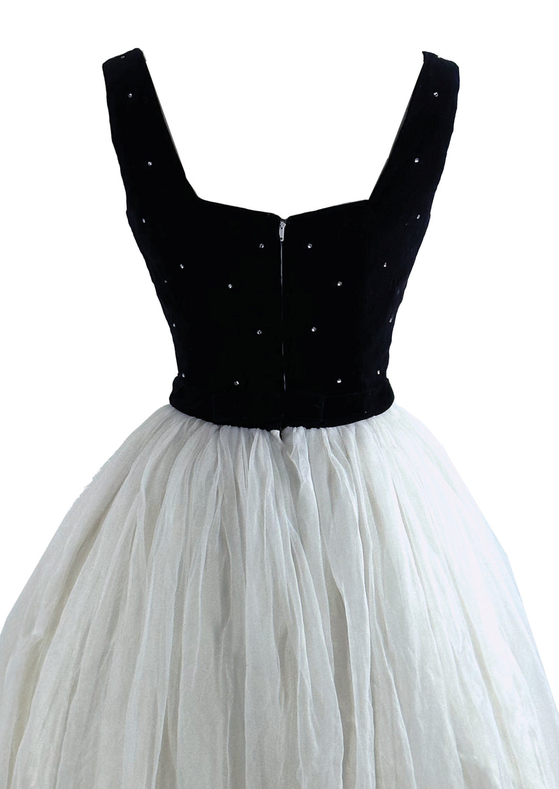 Late 1950s to Early 1960s Black Velvet & White Chiffon Cocktail Dress - NEW!