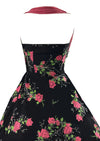 Vintage 1950s Pink Roses on Black Background Cotton Halter Dress - NEW!