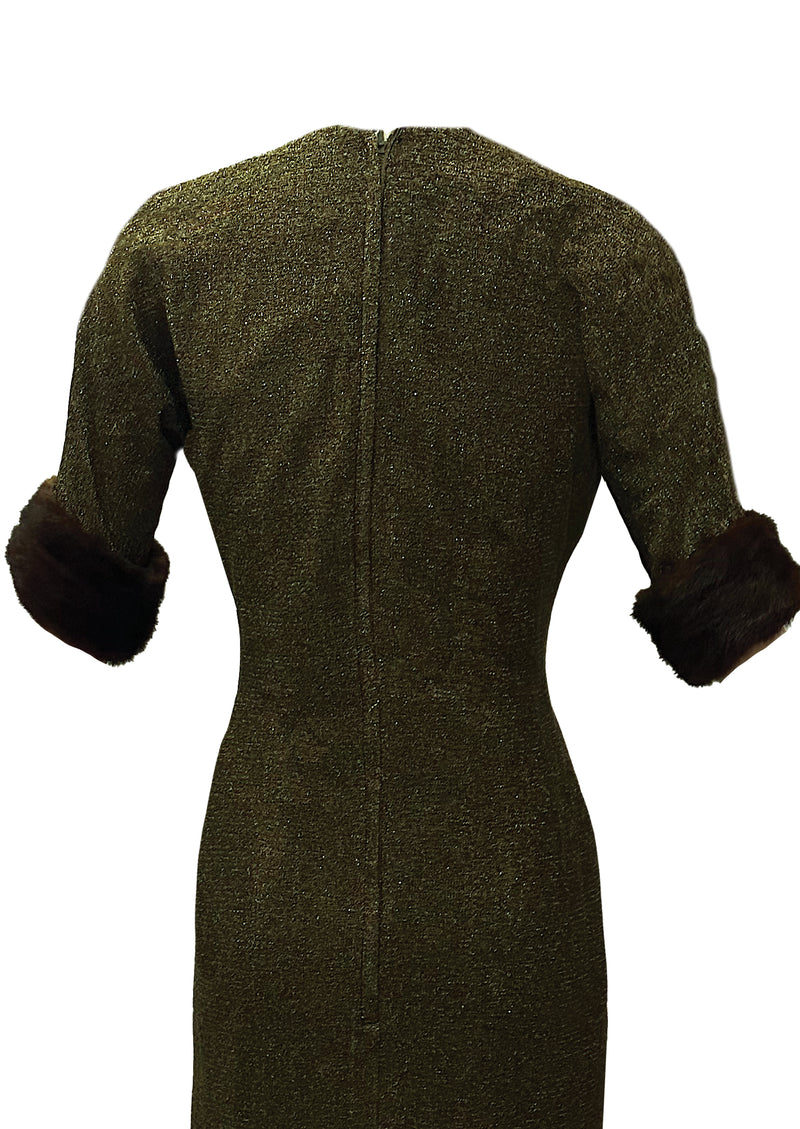 Vintage 1960s Dark Olive Green Lurex Wiggle Dress - NEW!