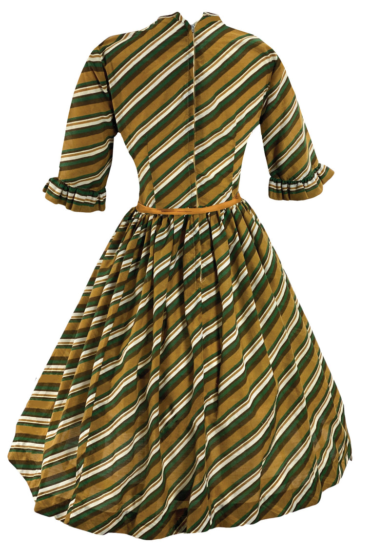 Early 1960s Green and Gold Diagonal Stripe Dress  - New!