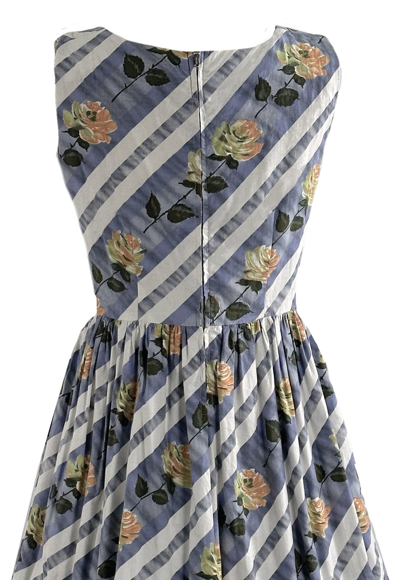 Late 1950s to Early 1960s Diagonal Roses Cotton Dress - NEW!