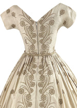 Vintage Early 1960s Cream Glazed Cotton Embroidered Dress- NEW!