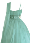 Late 12950s Seafoam Green Cocktail Dress with Sequin Cummerbund - NEW!
