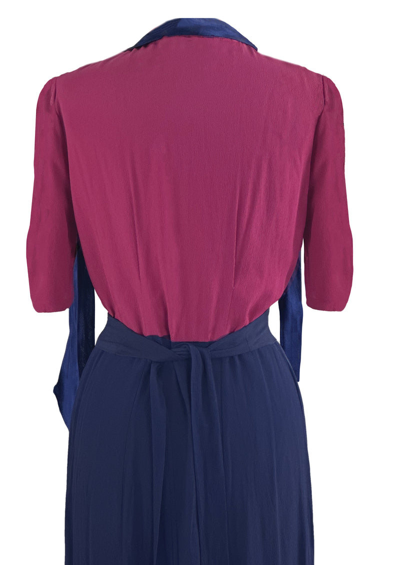 Late 1930s to Early 1940s Magenta and Navy Dress - NEW!