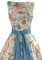 (RESERVED) 1950s Polished Cotton Floral Dress With Appliqués- NEW!