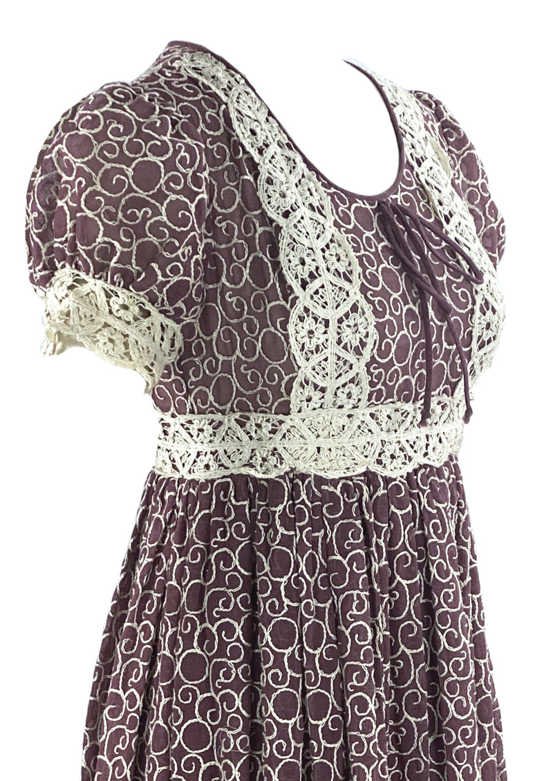 Vintage 1970s Chocolate Brown Maxi Prairie Dress- NEW!