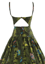 Vintage 1970s Green Fishes Novelty Print Dress - NEW!