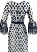 Vintage Late 1960s to 1970s Navy and White Maxi Dress - NEW!