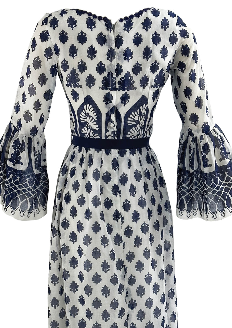 Vintage Late 1960s to 1970s Navy and White Maxi Dress - NEW!