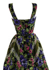 Late 1950s Ranunculus Floral Cocktail Dress with Velvet and Sequins - NEW!