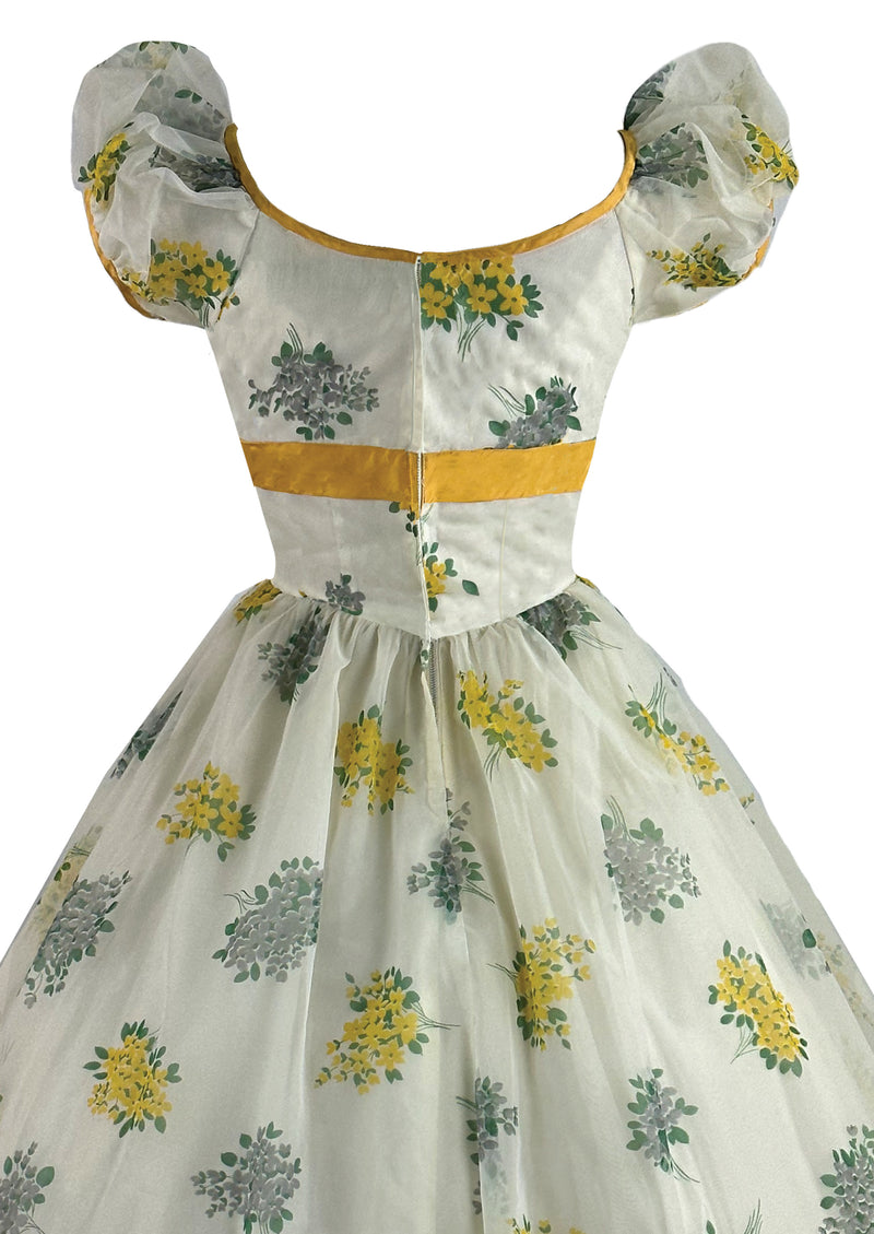 Vintage 1950s Yellow and Blue Floral Posy Dress- NEW!