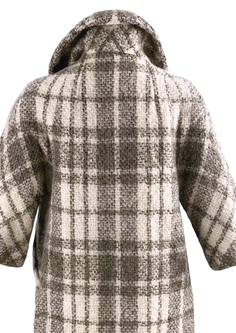 Vintage Late 1950s Lilli Ann Cream and Taupe Plaid Designer Coat - NEW!