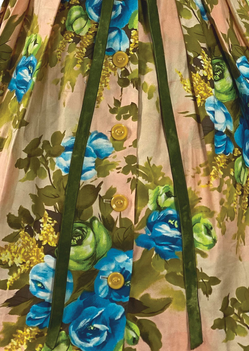 Late 1950s to Early 1960s Huge Blue Roses Dress- NEW!