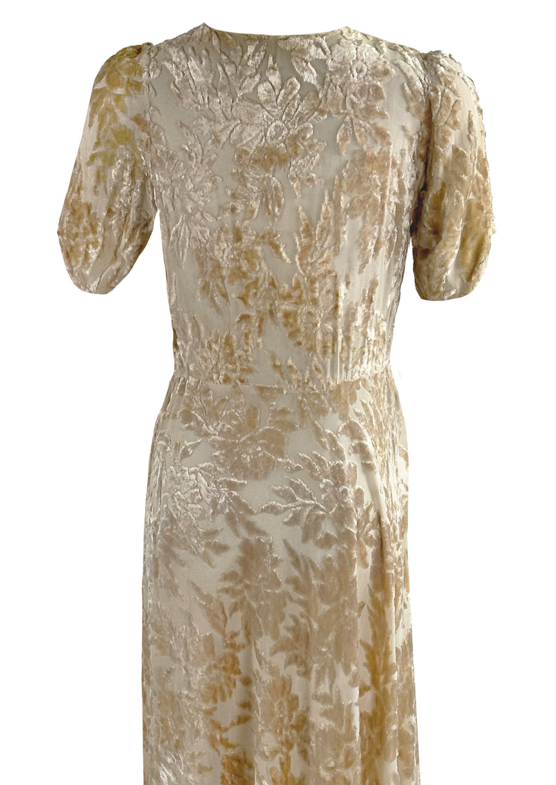 1930s Champagne Coloured Voided Velvet Gown - NEW! ( ON HOLD) Coutura Vintage 1930s Champagne Coloured Voided Velvet Gown - NEW! ( ON HOLD) Coutura Vintage