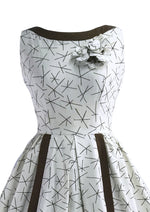 1950s Brown and White Criss Cross Pattern Dress and Bolero- New!