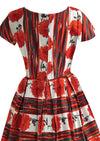 Late 1950s to Early 1960s Tangerine Carnations Cotton Dress - NEW!