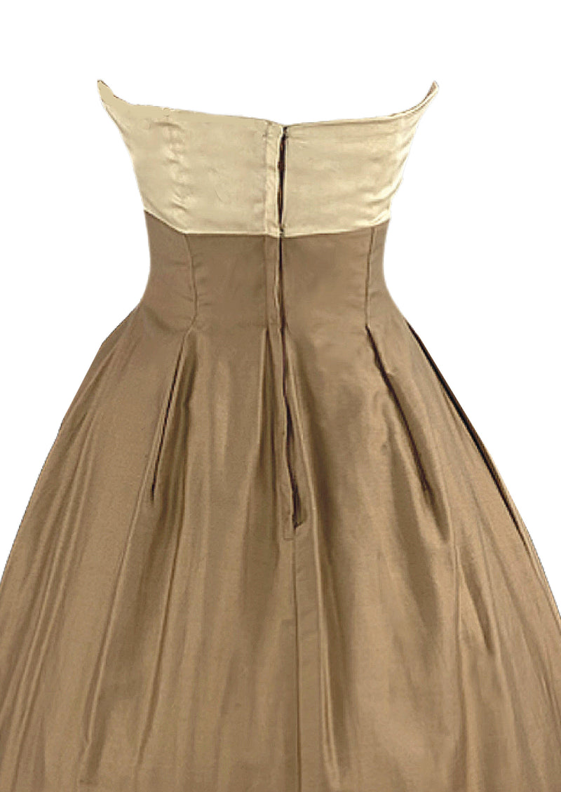 Late 1950s to Early 60s Bronze & Cream Cocktail Dress - NEW!