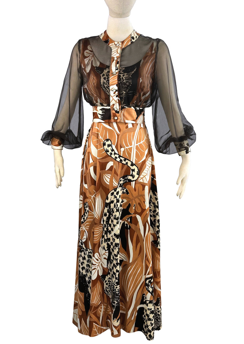 Vintage 1970s Leopard Print Maxi dress and Jacket Ensemble- NEW!