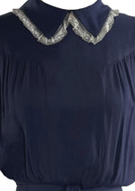 Late 1930s to Early 1940s Navy Crepe Day Dress- NEW!