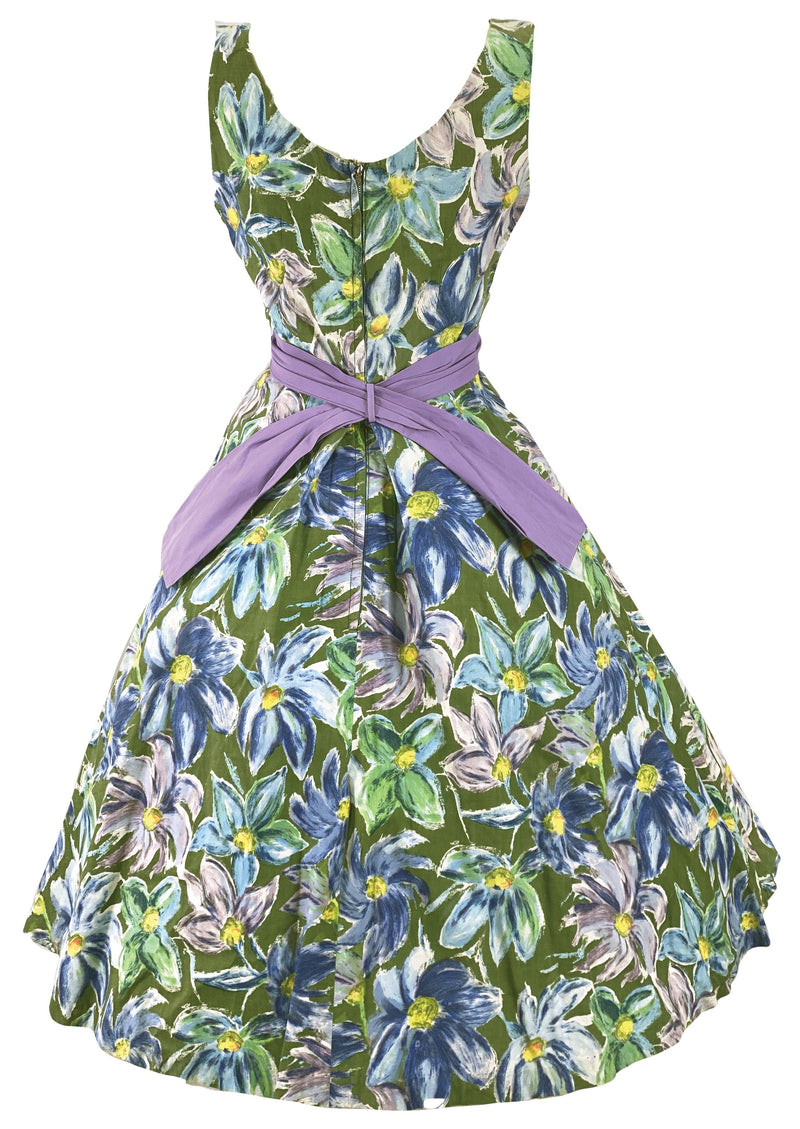 Late 1950s Early 1960s Purple and Blue Floral Dress - New!