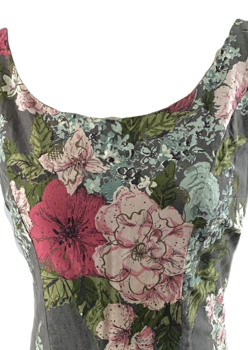 Vintage late 1950s Silver Background with Bouquets Cotton Dress- NEW!