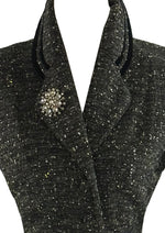 Vintage 1950s Black and Cream Flecked Wool Designer Suit - NEW!