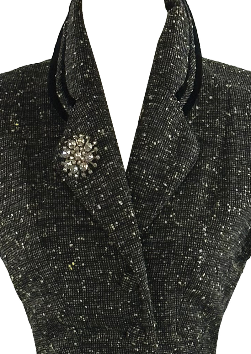 Vintage 1950s Black and Cream Flecked Wool Designer Suit - NEW!