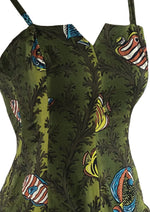 Vintage 1970s Green Fishes Novelty Print Dress - NEW!