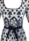 Vintage Late 1960s to 1970s Navy and White Maxi Dress - NEW!