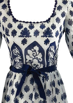 Vintage Late 1960s to 1970s Navy and White Maxi Dress - NEW!