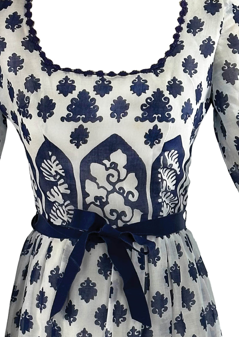 Vintage Late 1960s to 1970s Navy and White Maxi Dress - NEW!