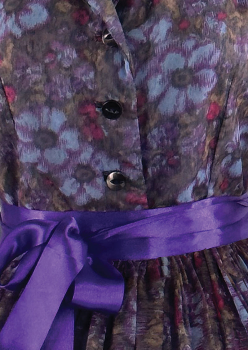 Vintage 1950s Purple Floral Chiffon Dress - NEW!