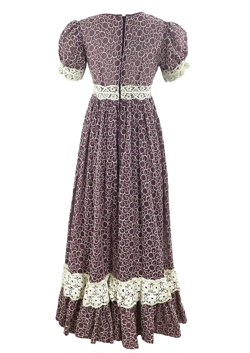 Vintage 1970s Chocolate Brown Maxi Prairie Dress- NEW!