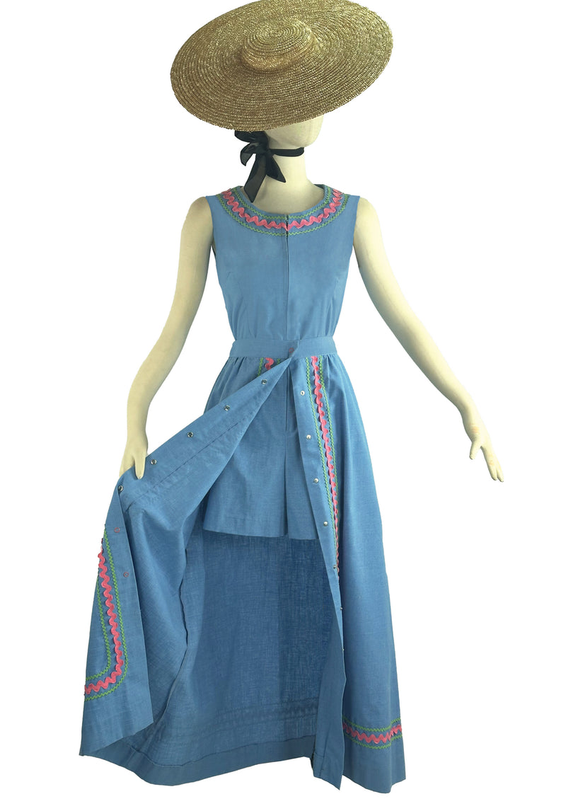 Vintage 1970s Blue Chambray Romper and Maxi Skirt Ensemble - NEW!