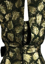 Early 1960s Deep Moss Green and Gold Brocade Cocktail Dress - NEW!