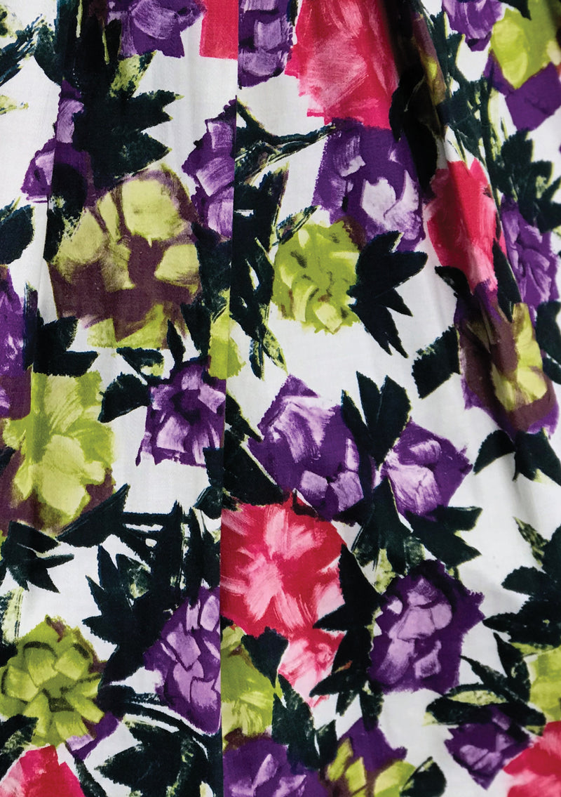 Vibrant Late 1950s to Early 1960s Floral Polished Cotton Dress- New!