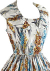 Late 1950s Blue and Gold Hollyhocks Designer Dress NEW!